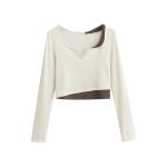 Spice Girl Two-Piece Patchwork Color Small V-Neck Long-Sleeved T-Shirt Women′s