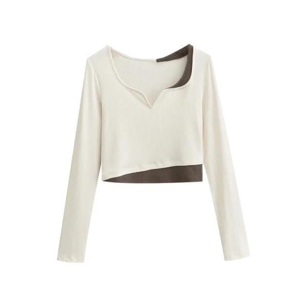 Spice Girl Two-Piece Patchwork Color Small V-Neck Long-Sleeved T-Shirt Women′s
