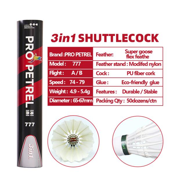 Durable 3 In 1 Shuttlecock Pro Petrel 777 Duck Feather Shuttle Cock Feather Badminton
