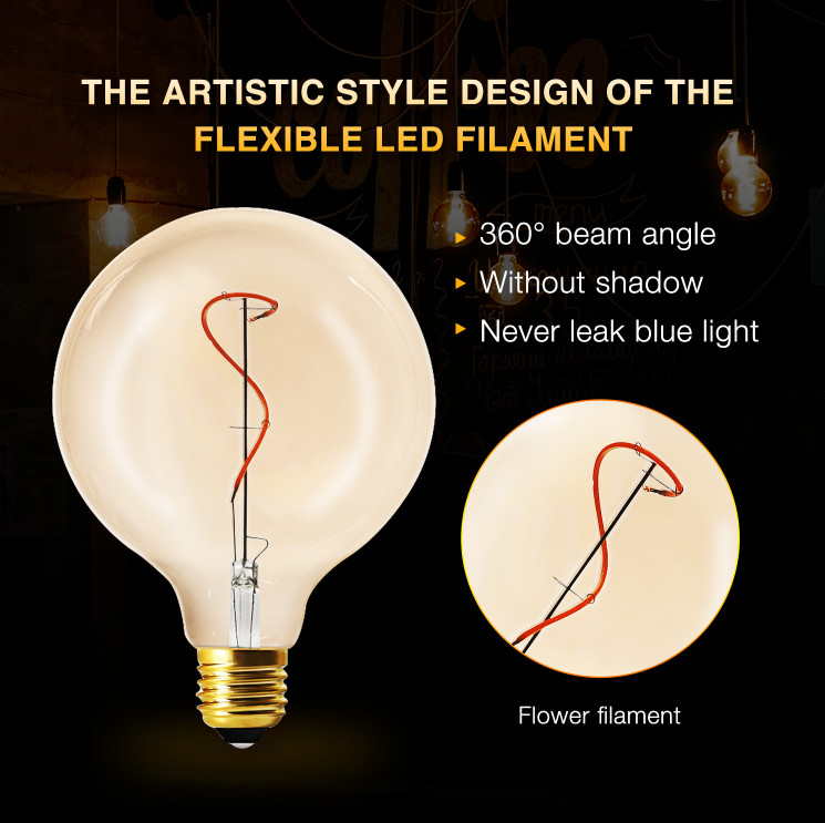 4Watt Amber Spiral LED Filament Bulbs G125 Globe Bulb 200lm