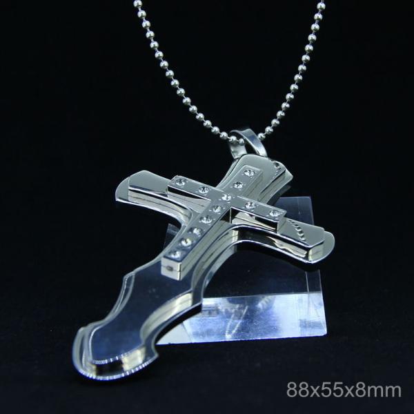 Trendy Stainless Steel CZ Crystal Stones Inlay Cross Plus Symbol Necklace
