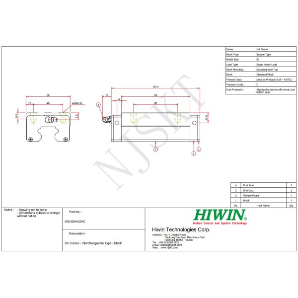 HIWIN HGH30HA Linear Guideway Linear Motion For Welding Machines