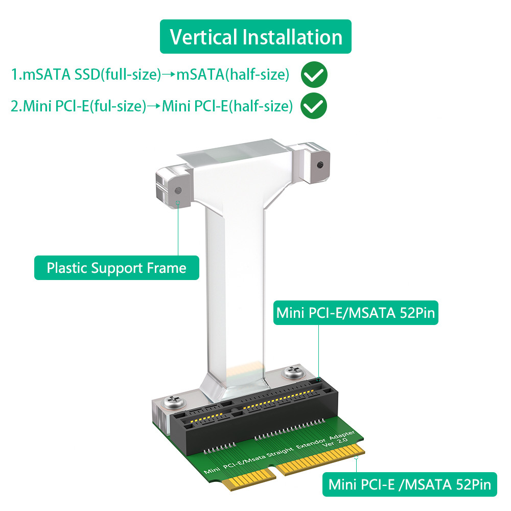Mini PCI-E/mSATA Adapter (Vertical installation) for 3G/4G, WWAN LTE ,GPS and MSATA card.