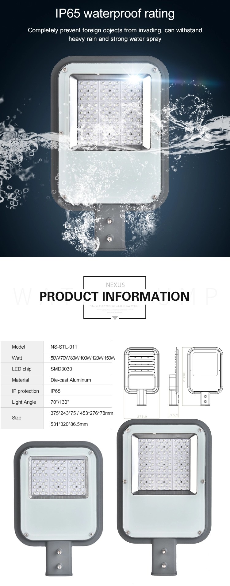 Water Resistant IP65 Led Street Lights , 200w 250w Led Street Light Fast Delivery