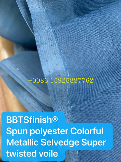 BBTS super high Twisted metallic spun polyester voile fabric for muslim usage white bluishwhite dyeing printing