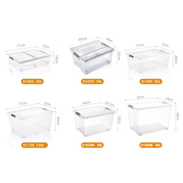 Recyclable Bin Household Multifunction Large Stackable Clothes Clear Transparent PP Container Box Plastic Storage Boxes Bins With Lid Wheels
