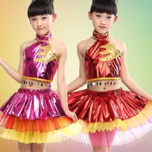 Wholesale Girl's shimmer performance stage dance costumes suit with top and skirt from china suppliers
