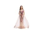 Champagne Lace Beaded Middle Eastern Evening Dresses U - Neck Style