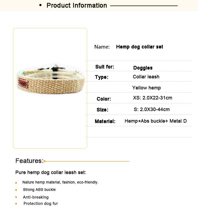 C510 Wholesale Custom Logo Luxury Pet Leash Hemp Dog Collar