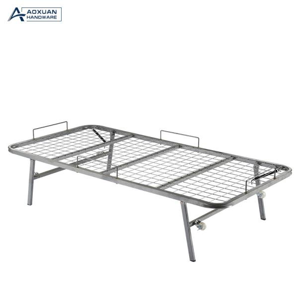 Extented Iron Net Wheel Collapsible Metal Bed Frame , Foldable Metal Single Bed