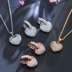 Elegant Leaf Shape Heart-Shaped Party Earrings and Necklace CZ Gold Plated