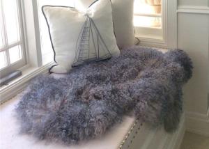 Wholesale Genuine Grey Tibetan Mongolian Sheepskin Lambskin Bed Runner Throw Multiple Color Soft from china suppliers