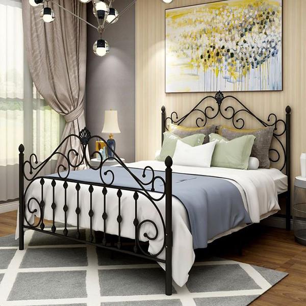 ISO14001 Adjustable Iron Pipe 0.6mm Thick Modern Metal Bed Steel Frame Bedroom