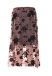 Embroidered Mesh Floral Print Long Skirt Pink Color Elastic In Waistband