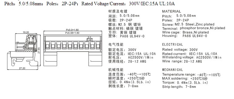 RD2EDG-KR-5.0 5.08 Plug In Terminal Block Easy Wiring And Operation