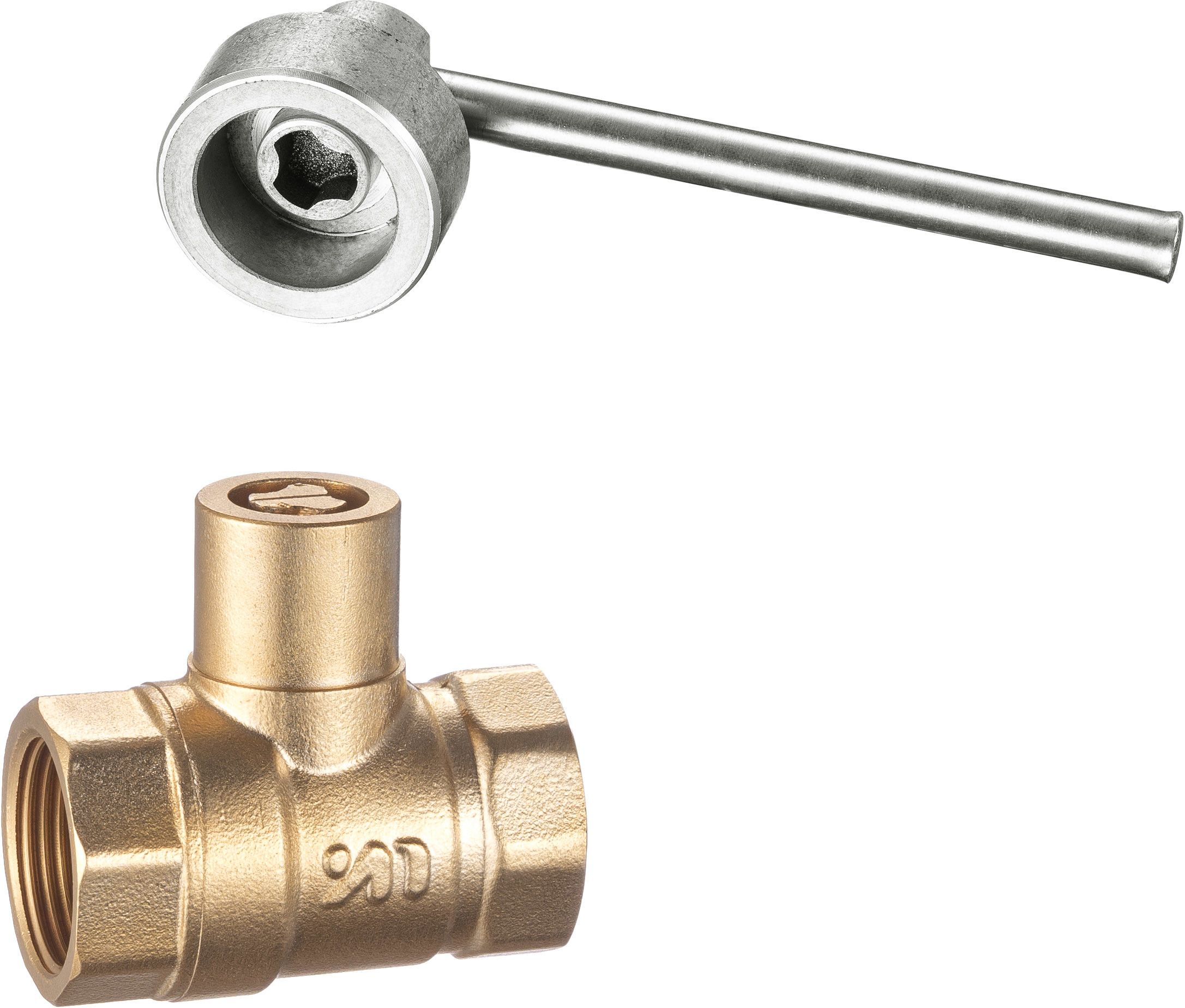 1421 Female x Female Magnetic Lockable Brass Ball Valve Sizes DN20 DN25 DN32 DN40 DN50 with Tripedal Patterned Stemhead