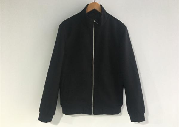 Mens Black Polyester Bomber Jacket Casual Cavalry Twill Fabric Zip Through