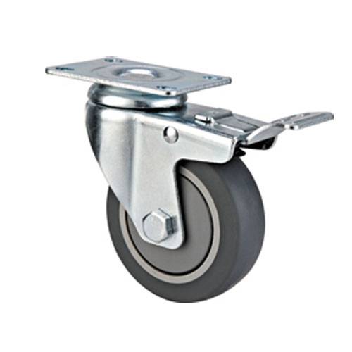 medium duty 3" rigid grey TPR caster zinc plated, fixed 75mm TPR castors