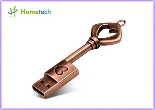 Quality 64GB / 32GB Metal Bronze Heart Key Flash Drive USB 2.0 Pendrive Memory Stick Drives for sale