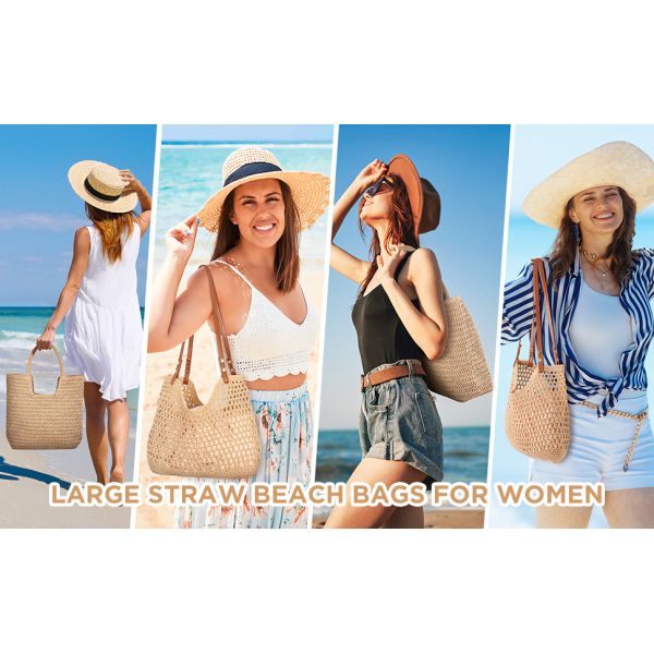 Women Small Straw Bags Summer Beach Tote Bag Handmade Woven Hobo Purse Handbag Customized New Arrival Hand Made Natural Straw Raffia Blue Striped