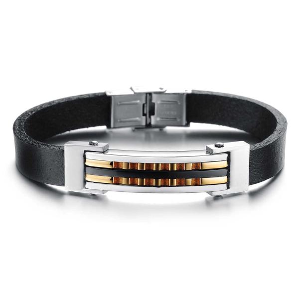 Tagor Stainless Steel Jewelry Super Fashion Silicone Leather Bracelet Bangle