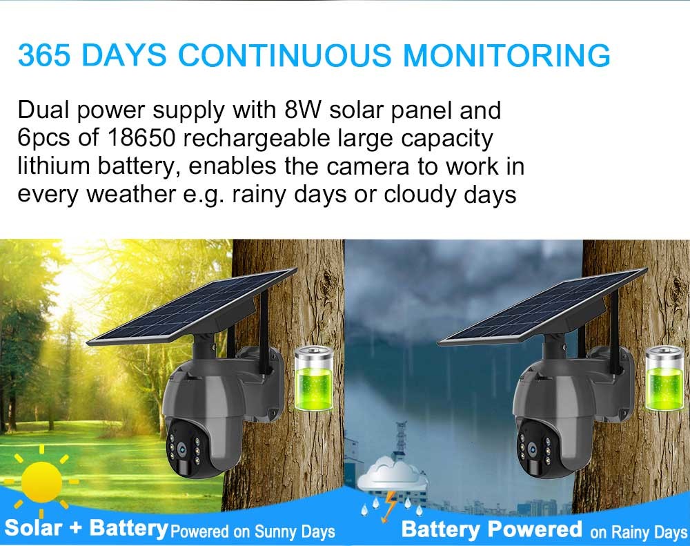 4MP WiFI Solar Security Camera IP65 Weatherproof Phone APP Control