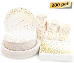 Graduation Party 9 Oz Upscale White And Gold Disposable Dinnerware Sets