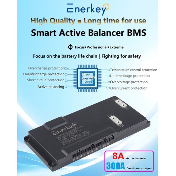 Enerkey Smart Active Balance BMS EK-B24S8E300A 16S-24S 15A-300A BMS with Active Equalization 1A-8A Support CAN/RS485