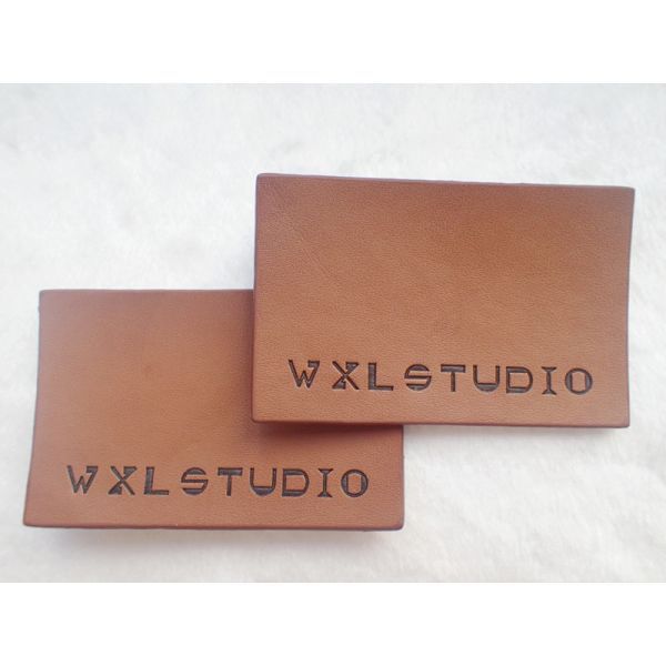 Personalized Logo Garment Leather Patch Embossed Black Logo Leather Label