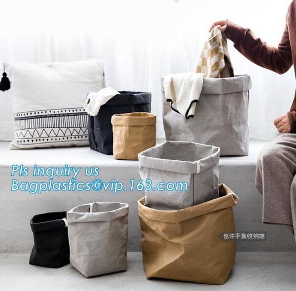 FREE SHIPPING Washable kraft paper laundry basket household storage bag DuPont
