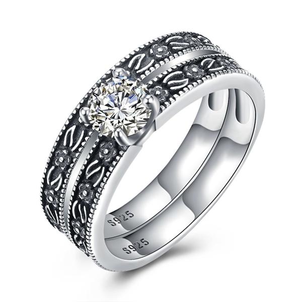 High Quality Classic 925 Sterling Silver Diamond Studded Cluster Engagement