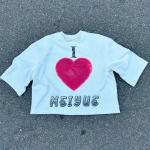 Oem Crop Screen Print T Shirt Drop Shoulder Boxy Tee Double Waist Baggy Sweat