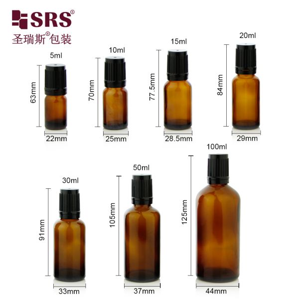 10ml Mini Empty Round Amber Glass Bottle With Steel Ball Child Proof Cap For Essential Oil