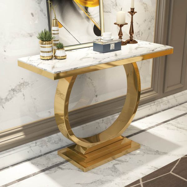 Customized Rectangular Long Marble Top Entryway Table High 78cm