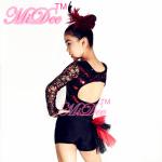 Adult Jazz Costumes Sequined Lace Long Sleeve Leotard Shorts With Side Suttles