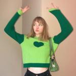 Custom O Neck Girl Long Sleeve Sweater Viscose Two Pieces Top With Heart