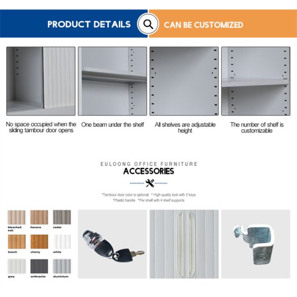 Small Assemble Metal 0.7mm Mobile Caddy Tambour Filing Cabinet 3 Drawer