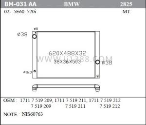 Wholesale Cross Flow Water Cooling Car Radiator For BMW 5e60 / 520i'02- Mt/Dpi 2825 from china suppliers