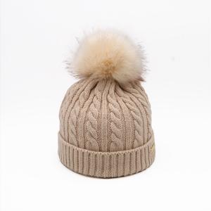 Wholesale Embroidery Unisex Knit Beanie Hats In White Chunky Cable Knit Pompom Soft Warm Hat from china suppliers