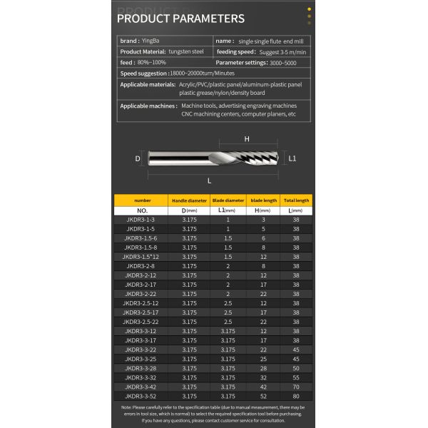 Yingba CNC Router Bits Customized Tungsten Single Flute Endmill With Coating Solid Carbide End Mill CNC Bit for Wood Working