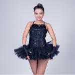 Swan Feather Neckline Ballet Dance Costumes , Black Childrens Ballerina Outfits