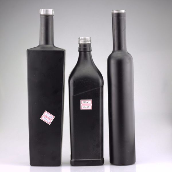750ml Glossy Black Glass Vodka Painted Bottles Screen Printing Gin Closure Liquor Bottle