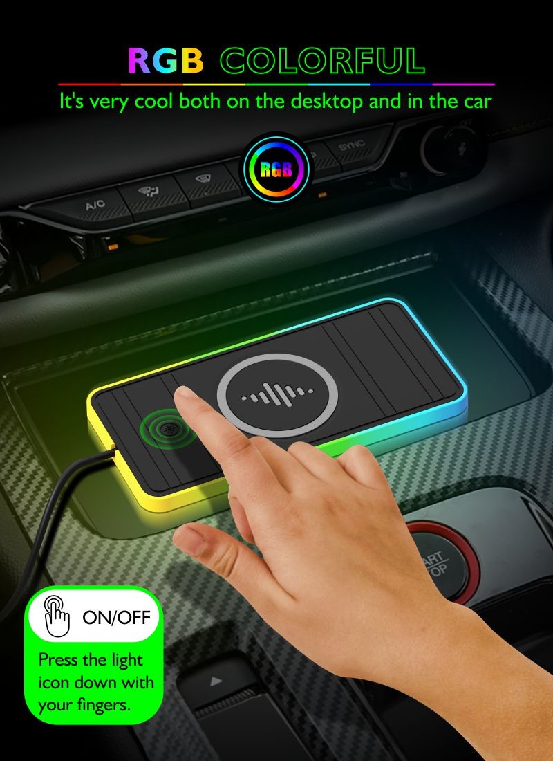 Apple and Samsung Compatible Car Wireless Charging Pad 2 in 1 USB Wireless Car Charger 15W Fast Charging