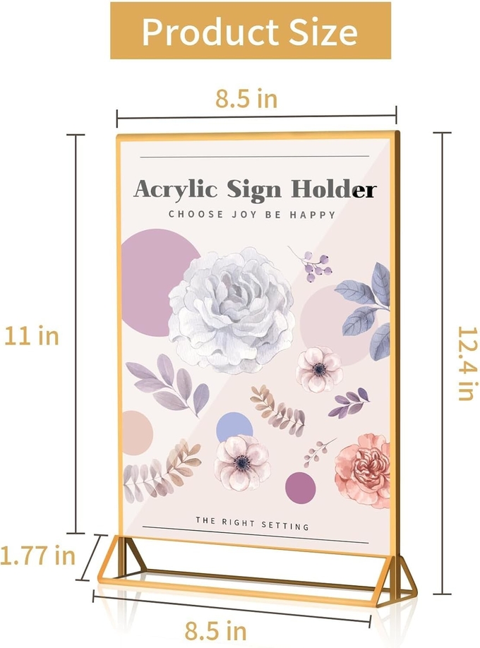Gold Acrylic Picture Frame Event Signage Double-Sided Sign Holder For Weddings, Menus, And Office Displays