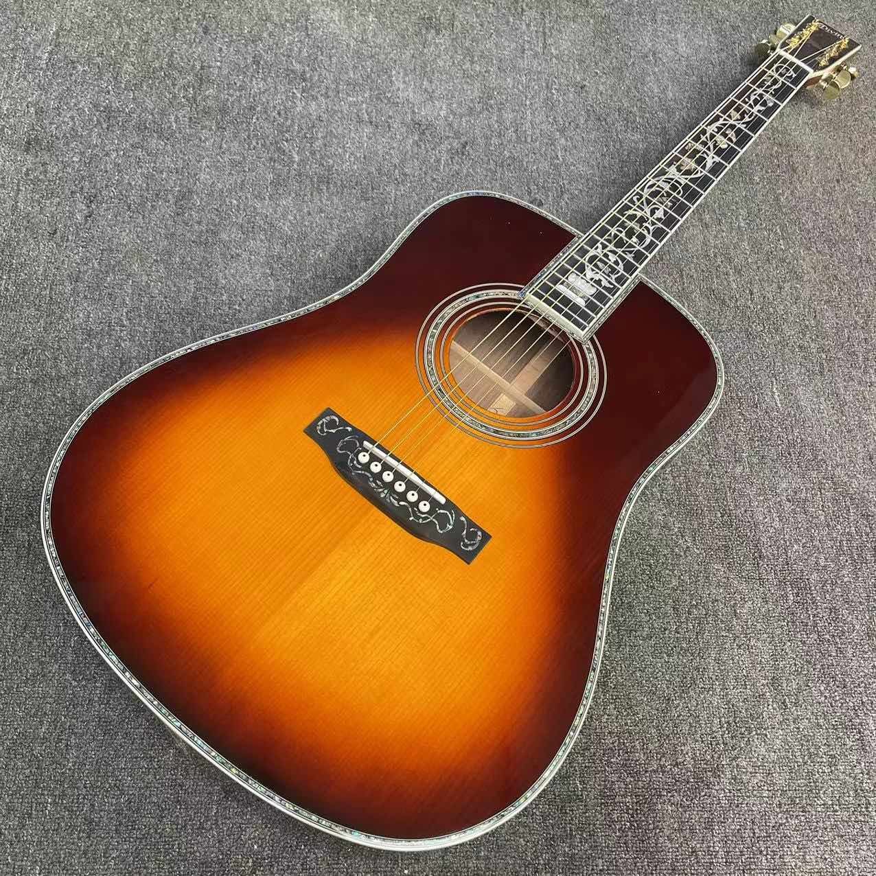 41 Inch D Type Sunburst Solid Spruce Acoustic Guitar Abalone Ebony Fingerboard