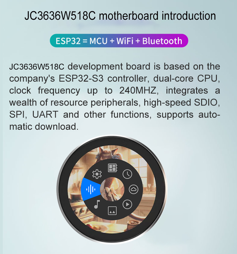 JC3636W518C_I_Y Capacitive Touch and 45.68* 45.68 mm Effective Display Area for 5v esp32 display module tft lcd
