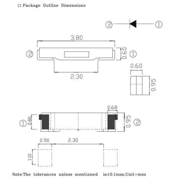 020 Side View LED Blue lighting Heat Dissipation 3806 SMD LED Chip Types