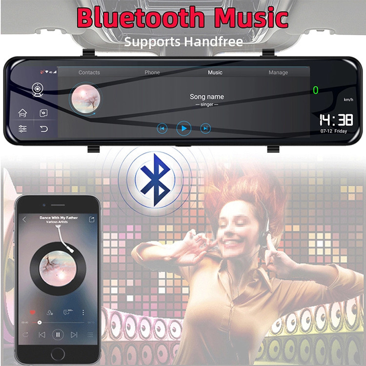 Android 8.1 4G Rearview Mirror 1080P Full Hd Car DVR Vehicle Blackbox 12 Inch Dual Lens