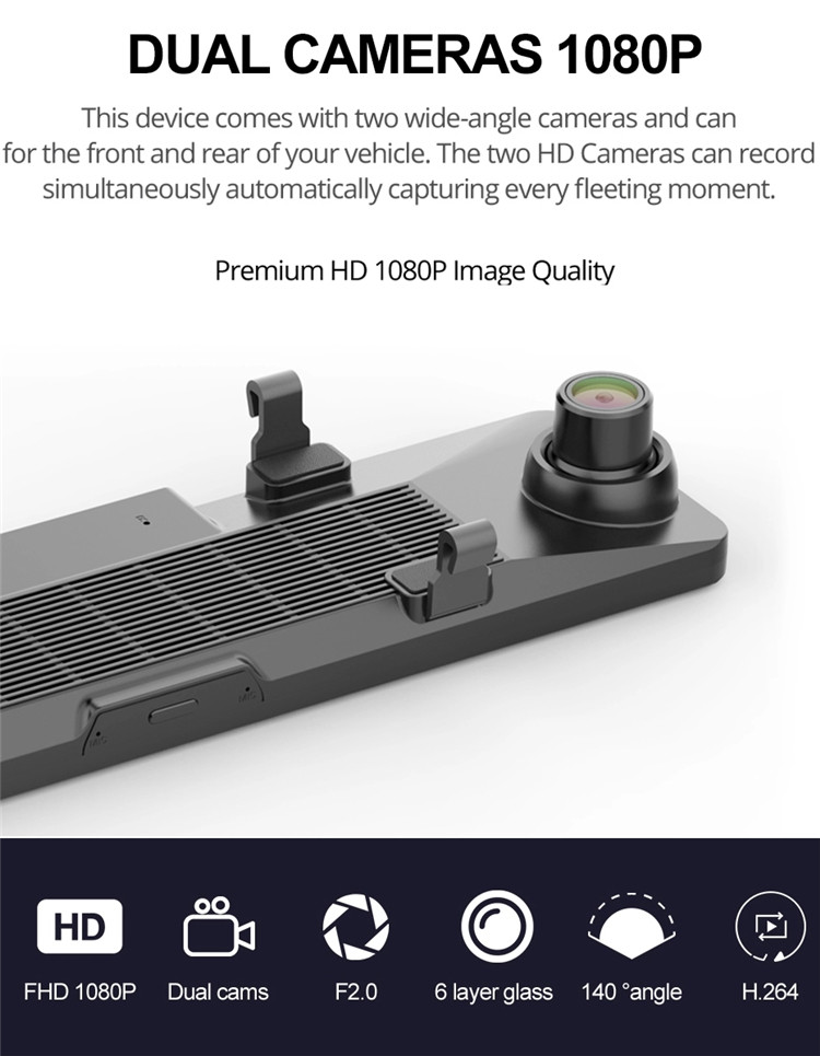 Android 8.1 4G Rearview Mirror 1080P Full Hd Car DVR Vehicle Blackbox 12 Inch Dual Lens