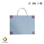 Luxury Blue Color White Card Paper Bags For Gift Packaging With Ribbon Handle